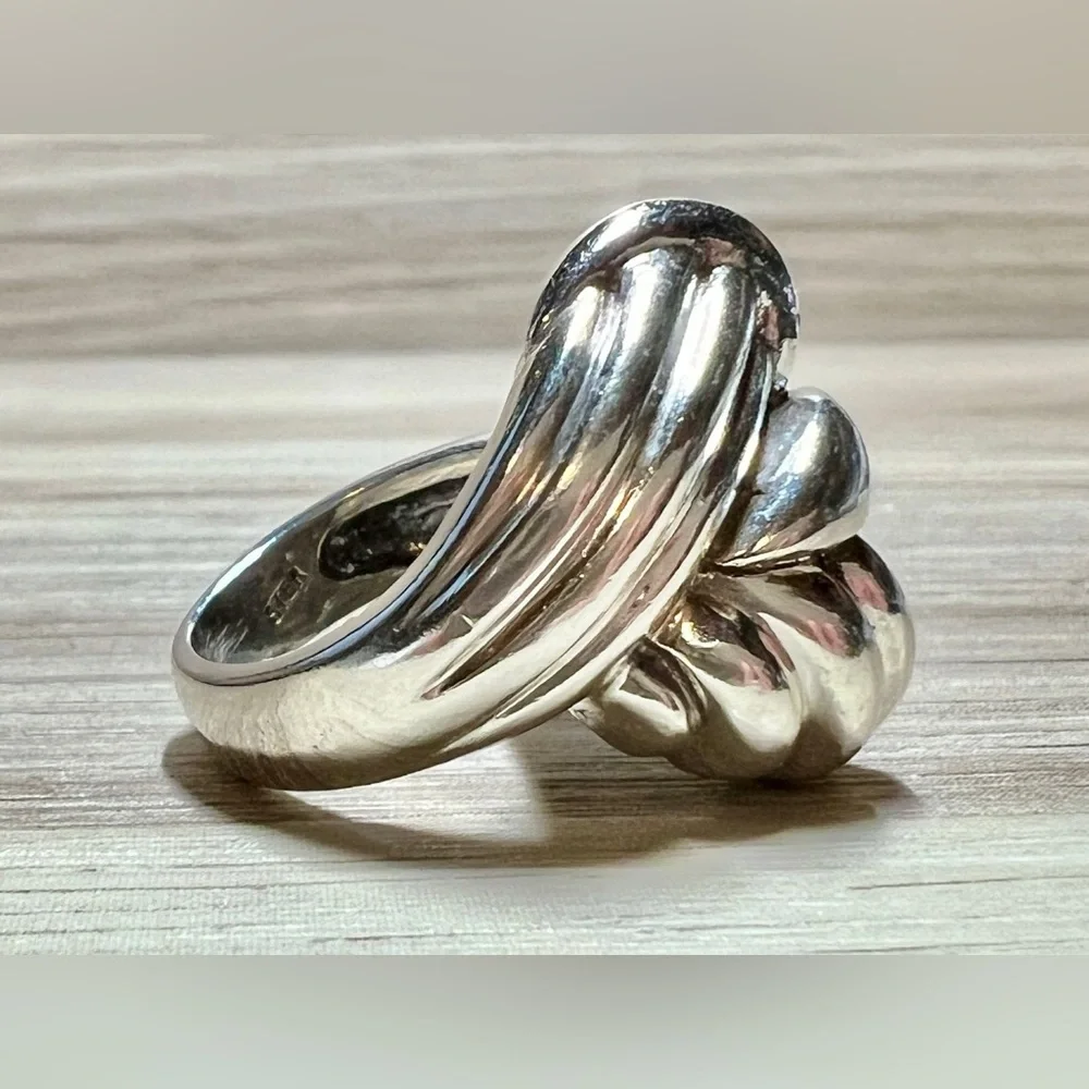 Vintage Designer Sterling Silver Modernist Fluted Woven Tall Dome Ring, Size 5.5